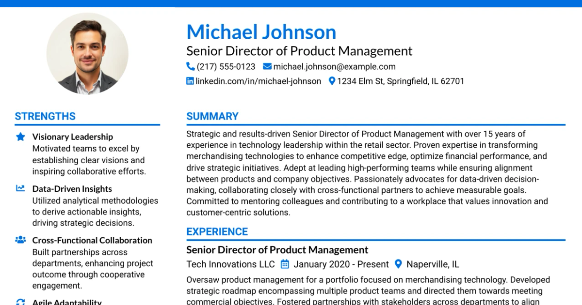 33 Senior Director of Product Management, Merchandising Technology Resume Templates with Example 2026 (ATS-Optimized)