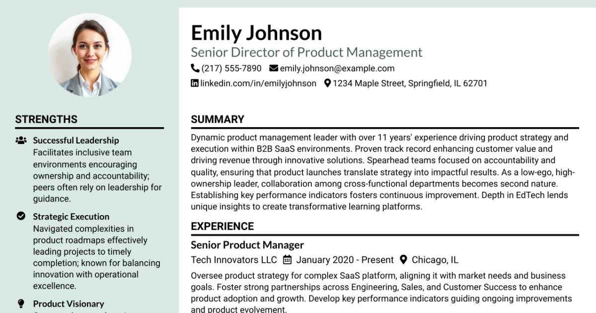 33 Senior Director of Product Management Resume Templates with Example 2026 (ATS-Optimized)