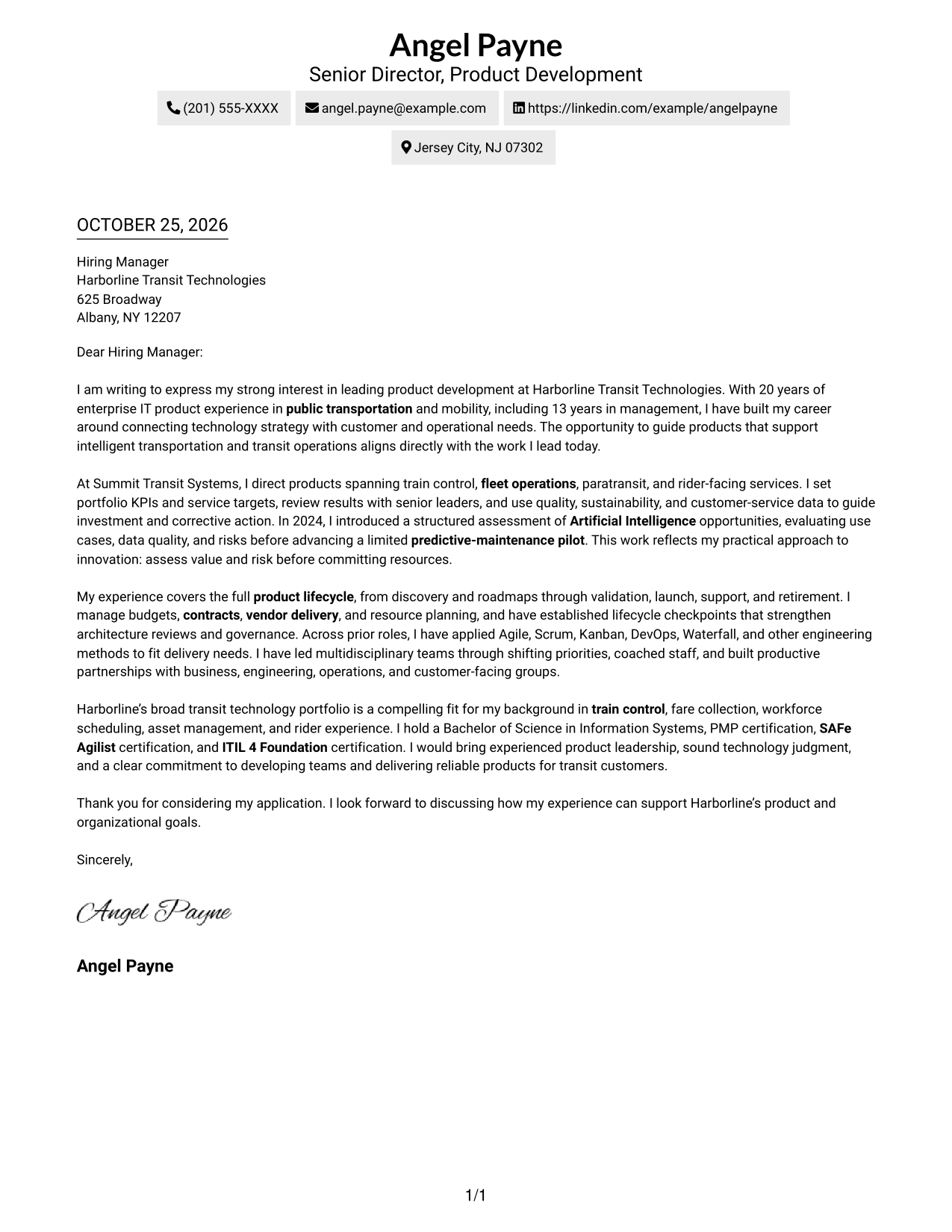 Cover letter example — page 1