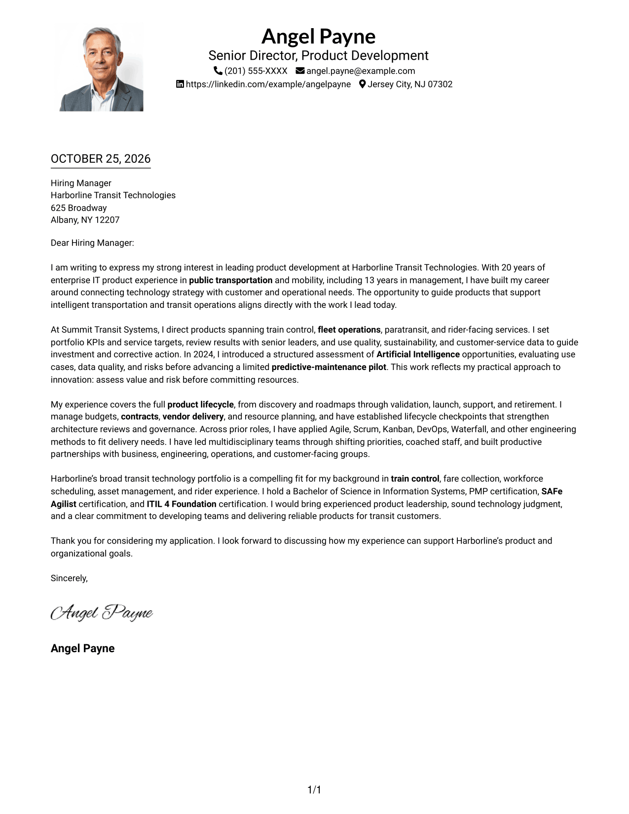 Cover letter example — page 1