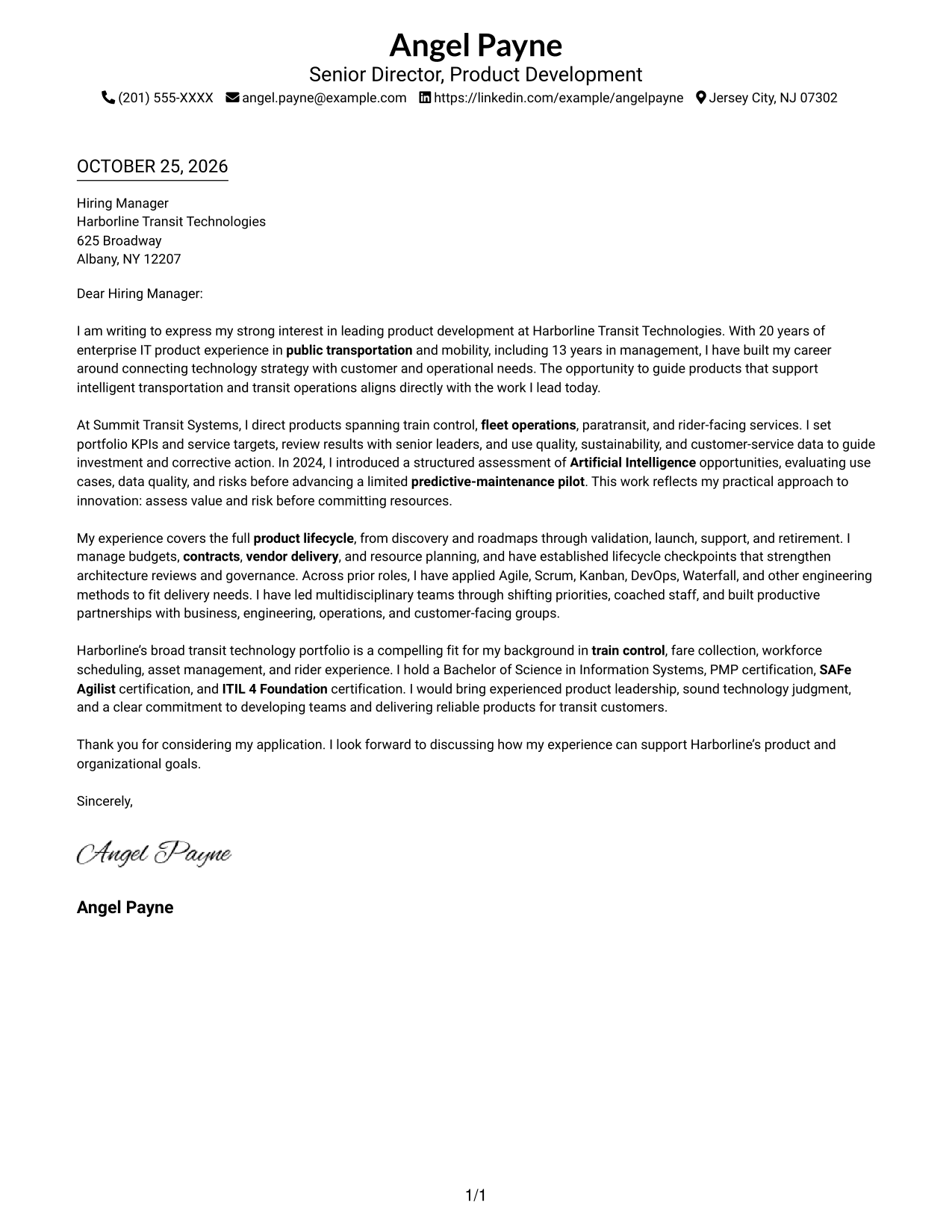 Cover letter example — page 1