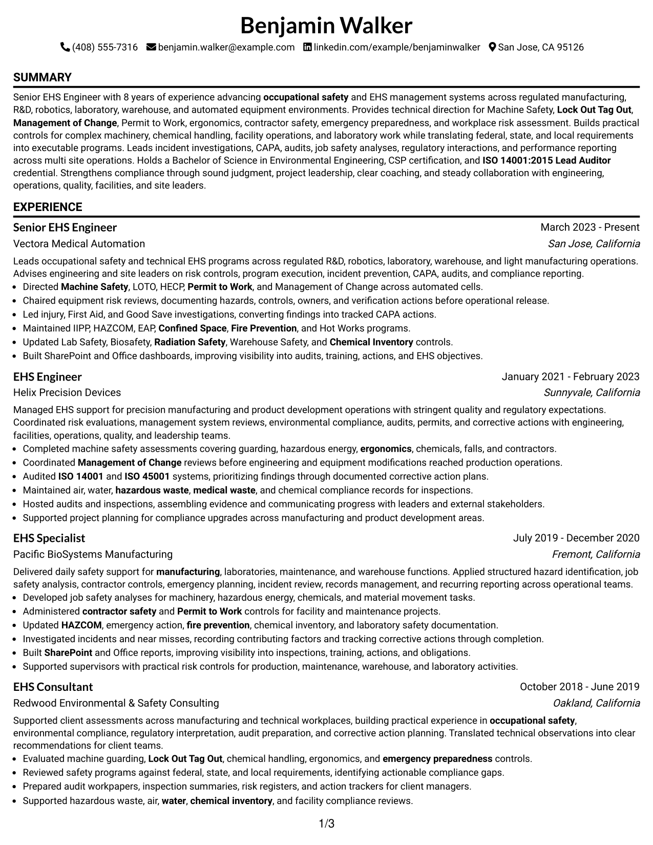 Resume Example Page 1