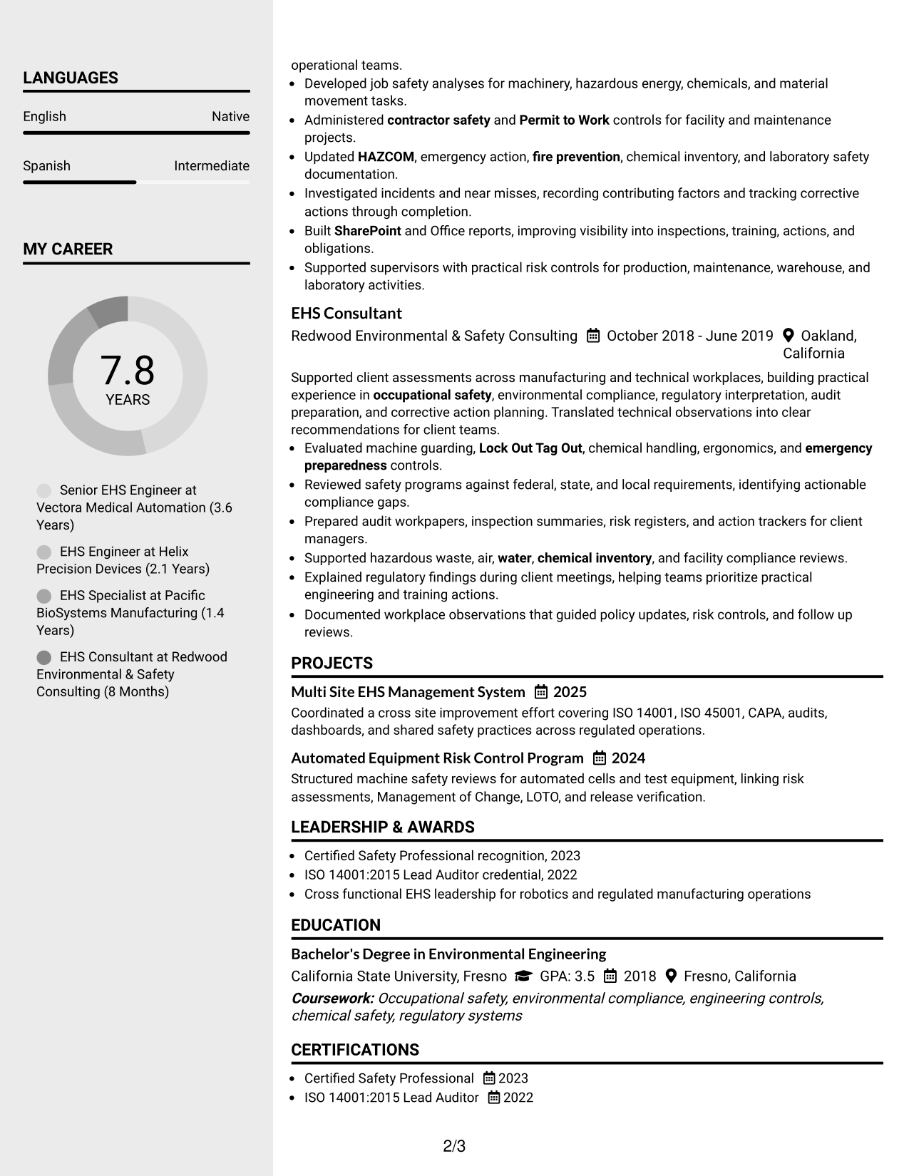 Resume Example Page 2