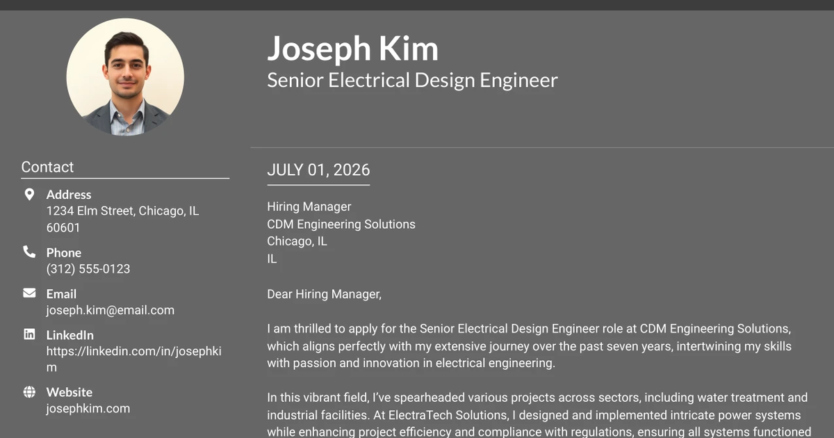 30+ Senior Electrical Design Engineer Cover Letter Templates with Example 2026