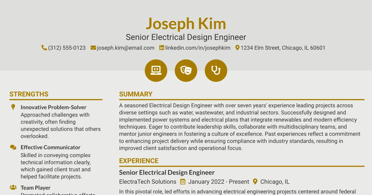 33 Senior Electrical Design Engineer Resume Templates with Example 2026 (ATS-Optimized)