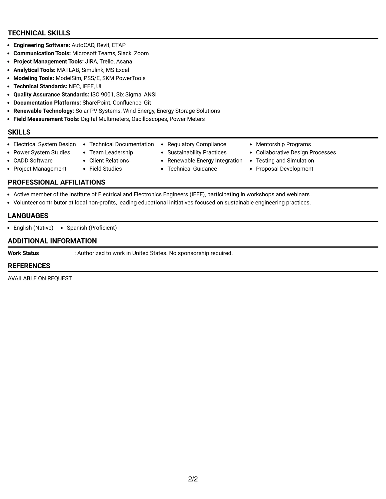 Resume Example Page 2