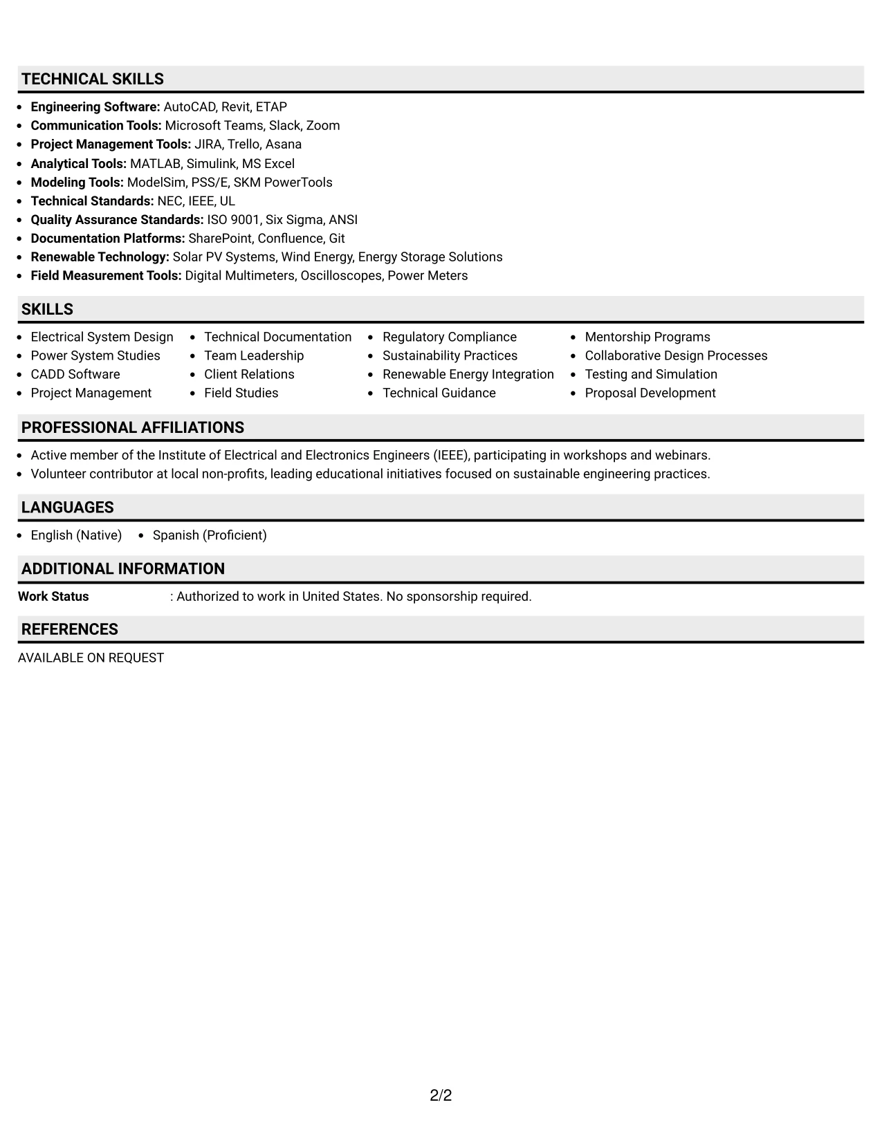 Resume Example Page 2