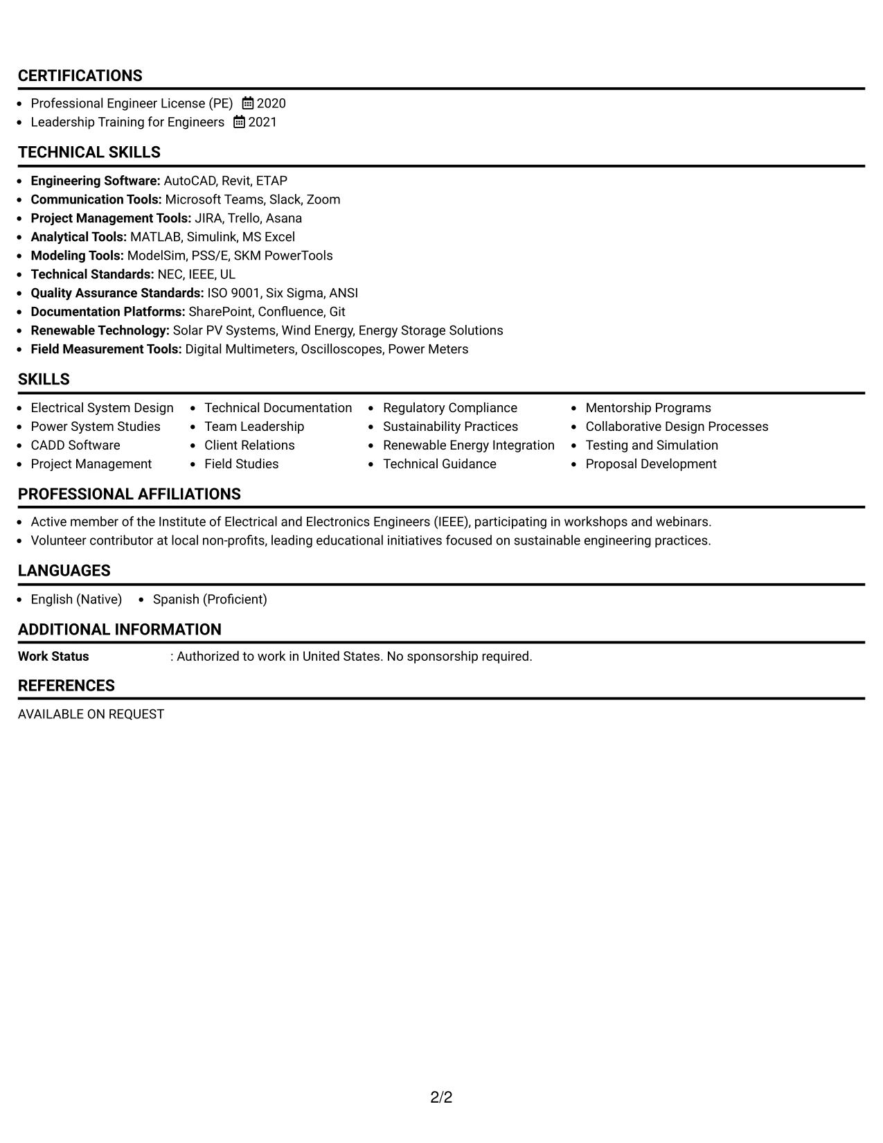 Resume Example Page 2
