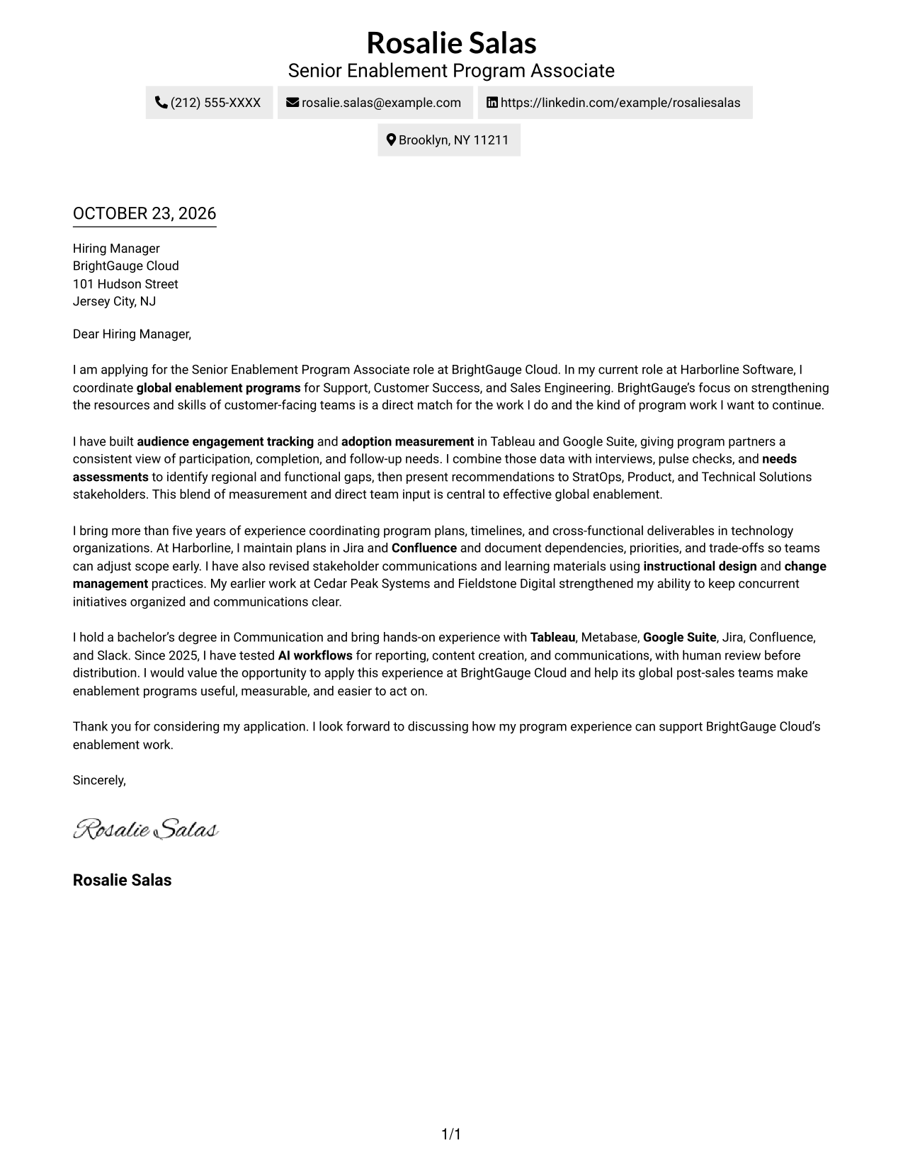 Cover letter example — page 1
