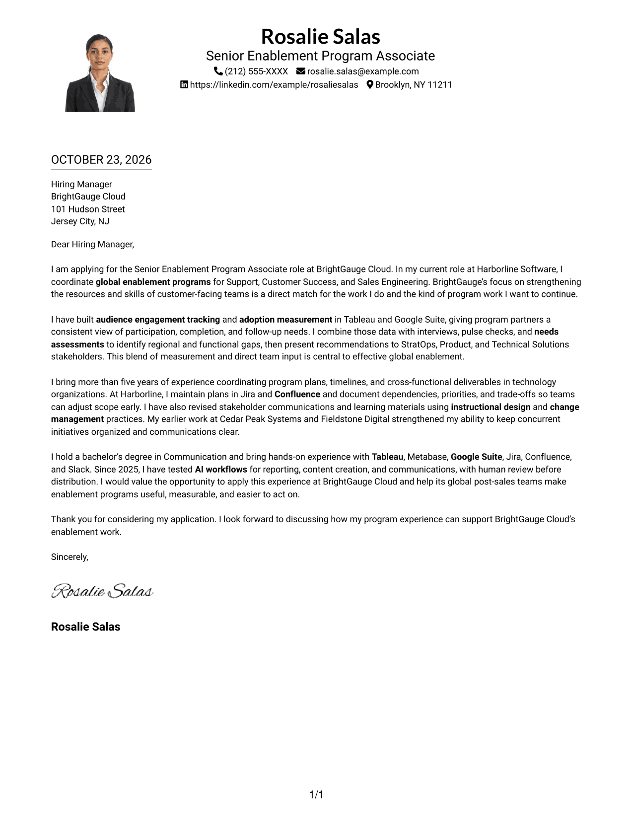 Cover letter example — page 1