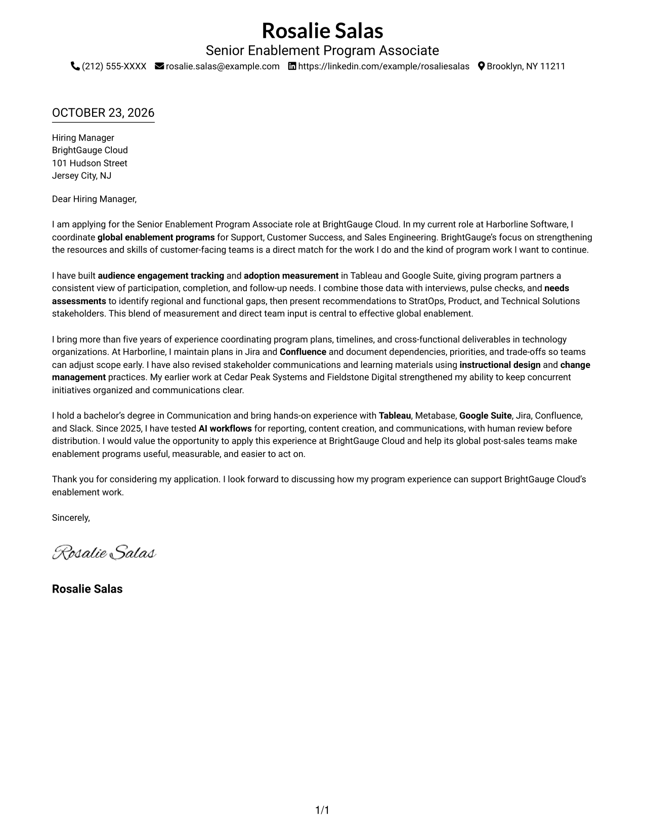 Cover letter example — page 1