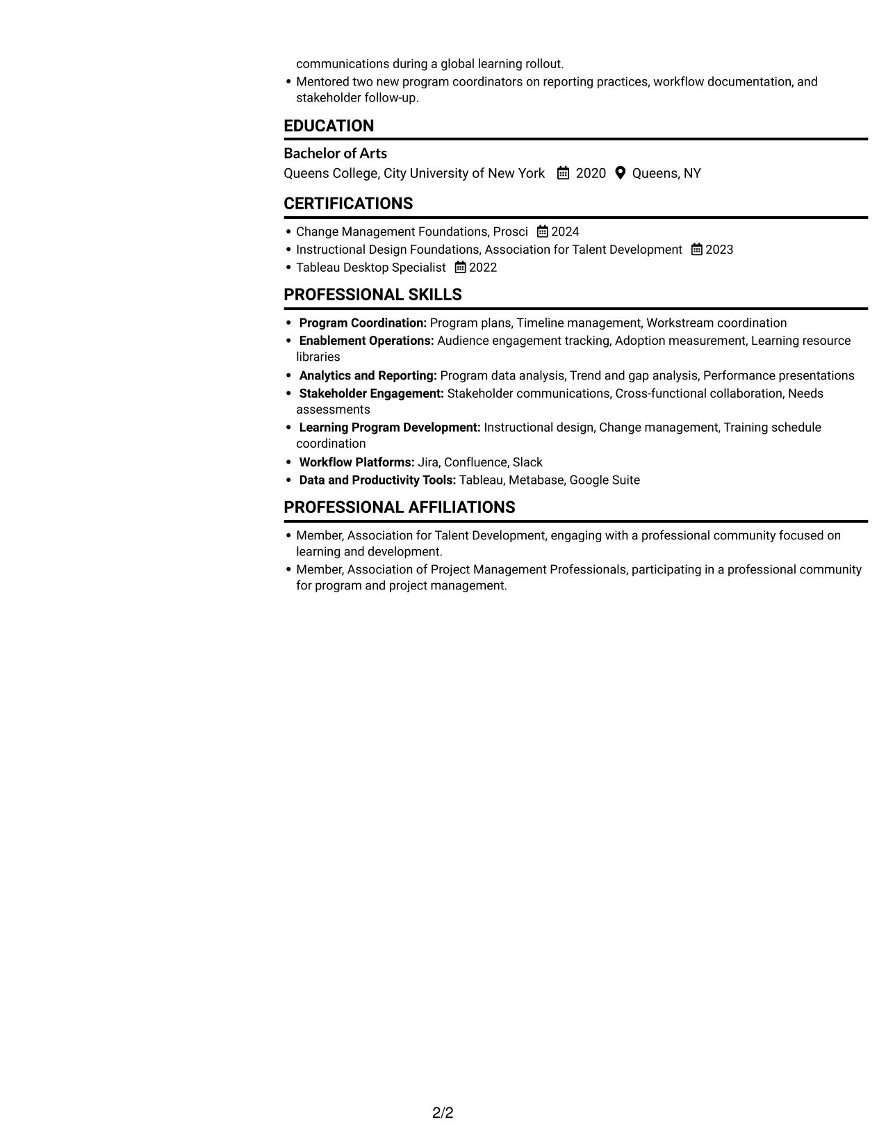 Resume example — page 2