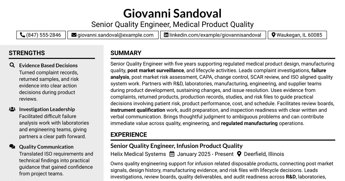 7 Senior Engineer, Quality Resume Templates with Example