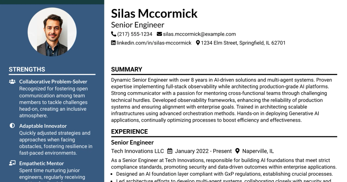 33 Senior Engineer Resume Templates with Example 2026 (ATS-Optimized)