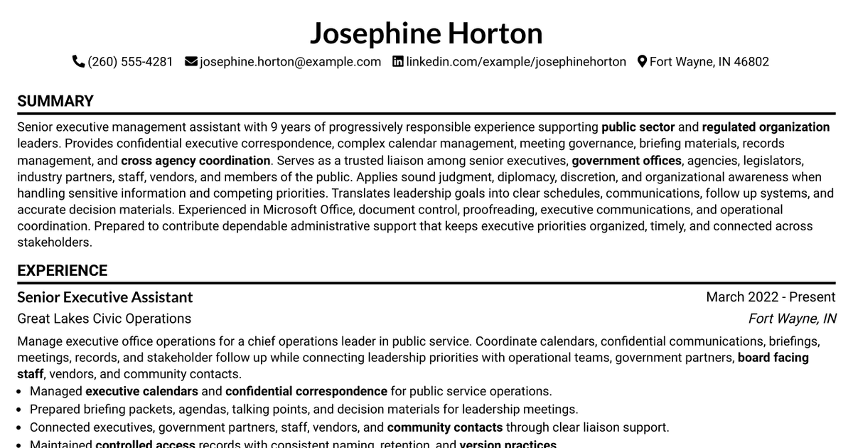7 Senior Executive Management Assistant Resume Templates with Example