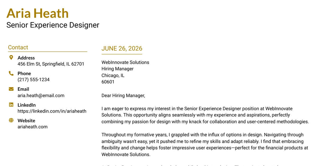 30+ Senior Experience Designer Cover Letter Templates with Example 2026