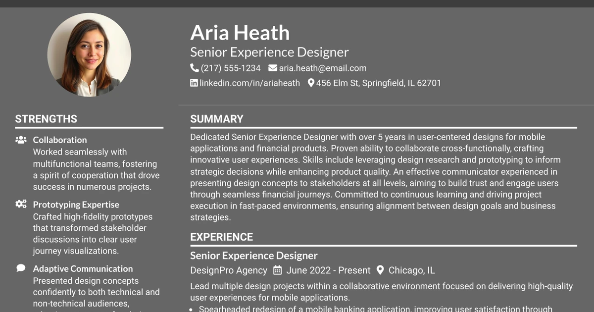 33 Senior Experience Designer Resume Templates with Example 2026 (ATS-Optimized)