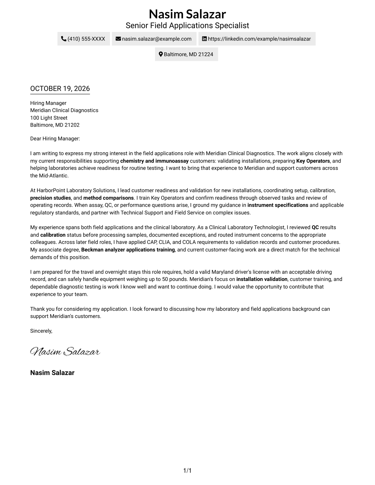 Cover letter example — page 1