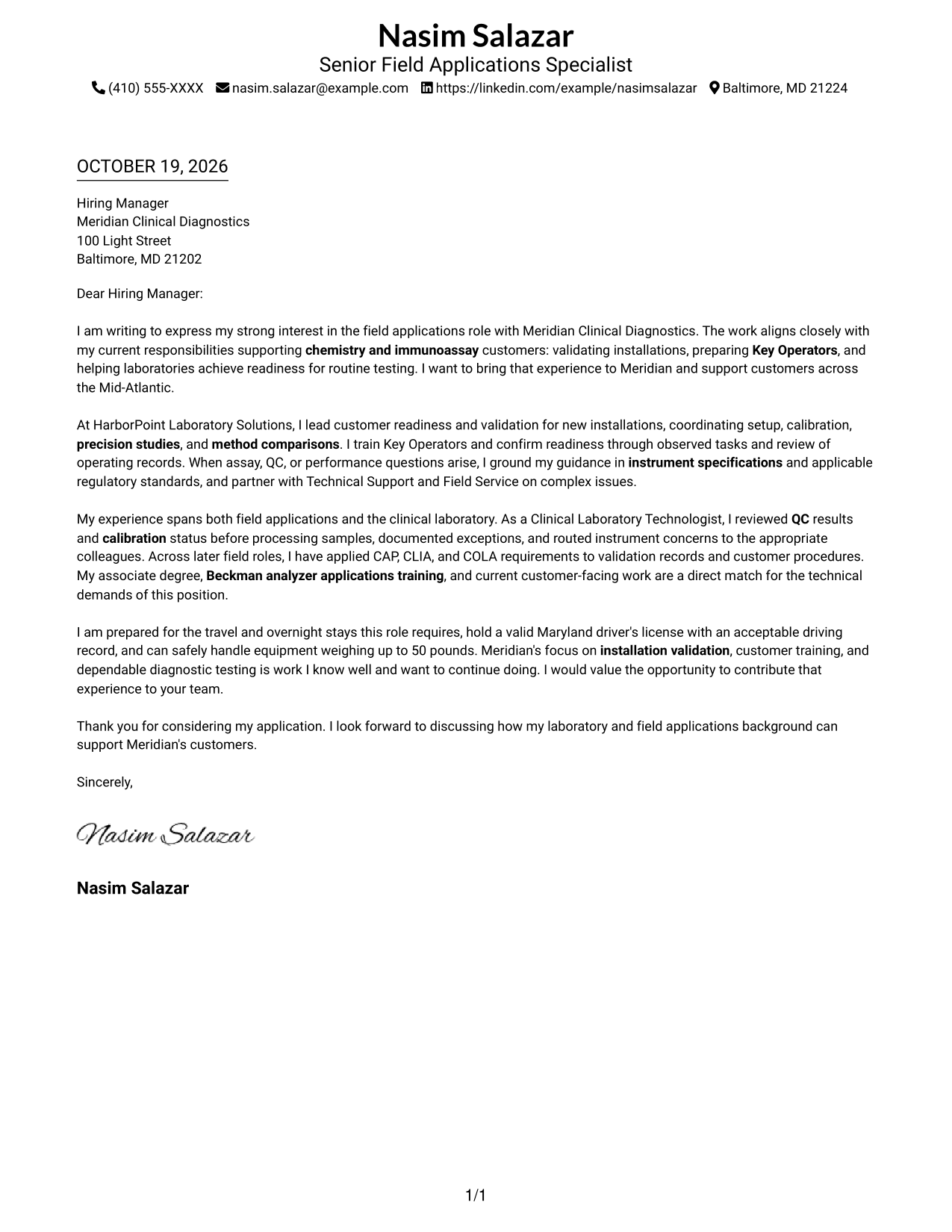 Cover letter example — page 1