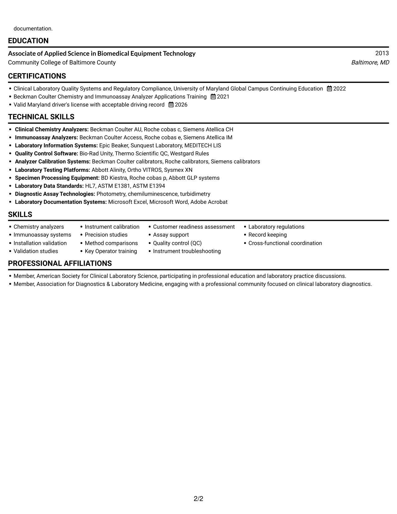 Resume example — page 2