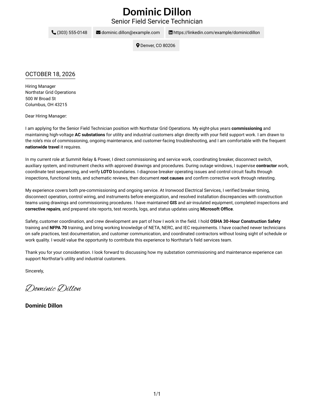Cover letter example — page 1
