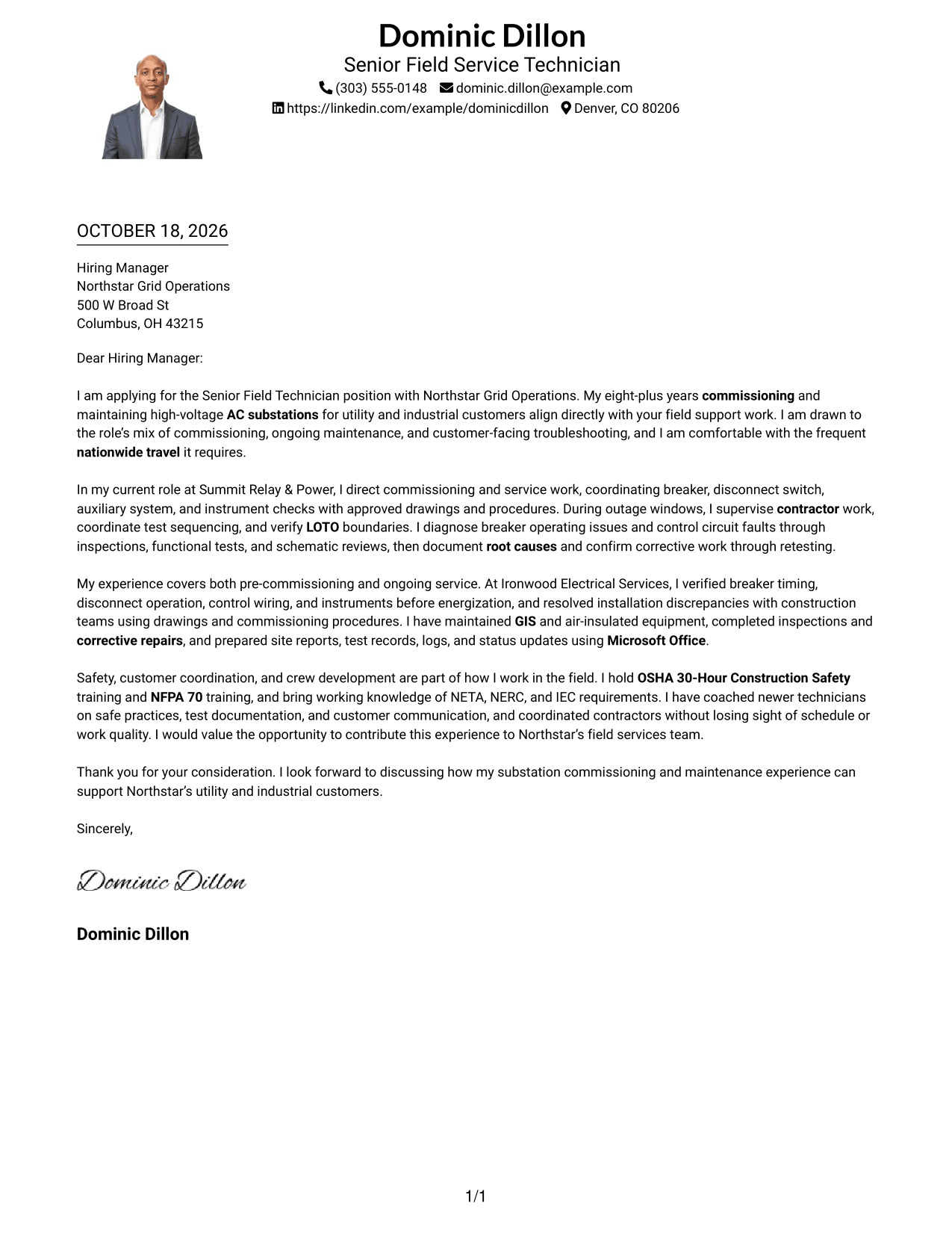 Cover letter example — page 1
