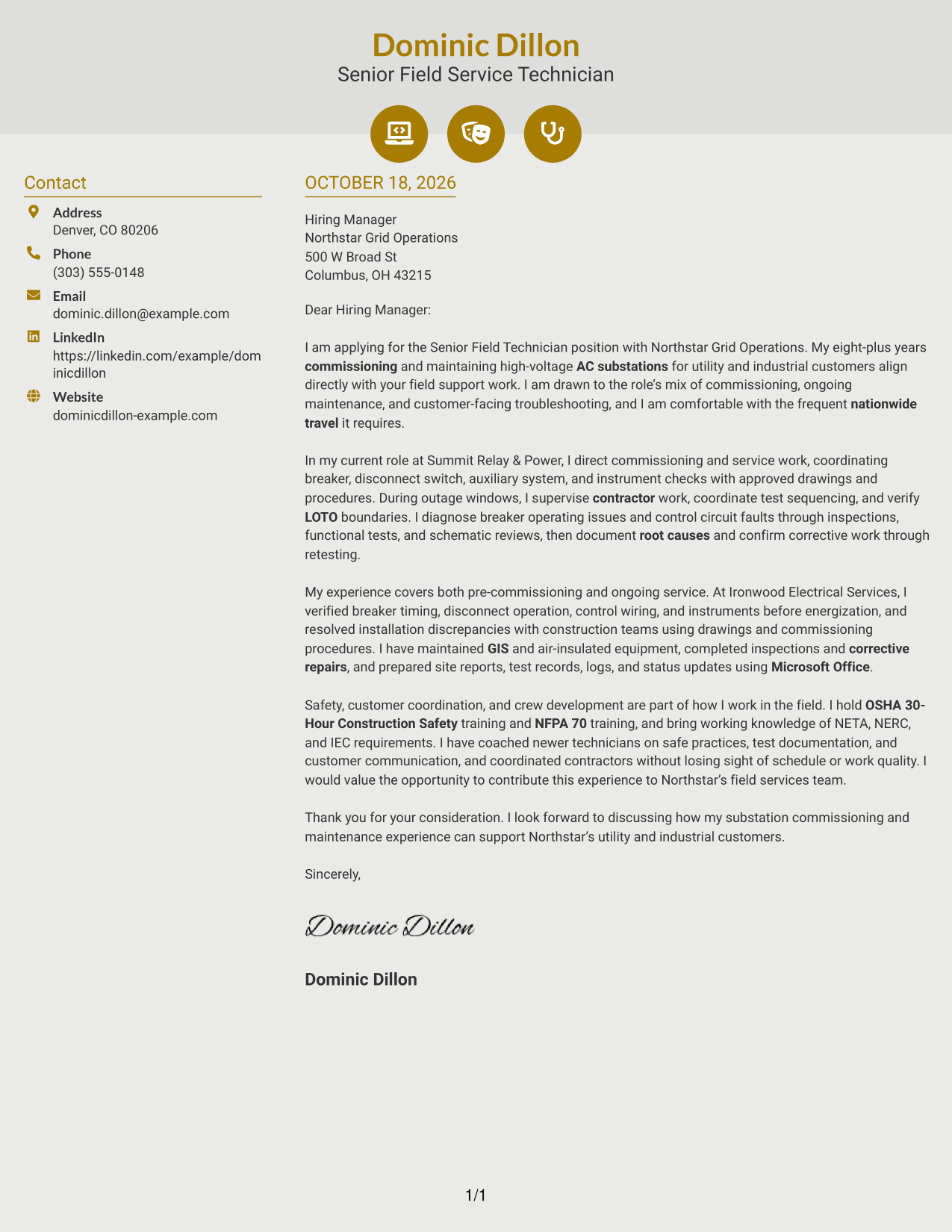 Cover letter example — page 1