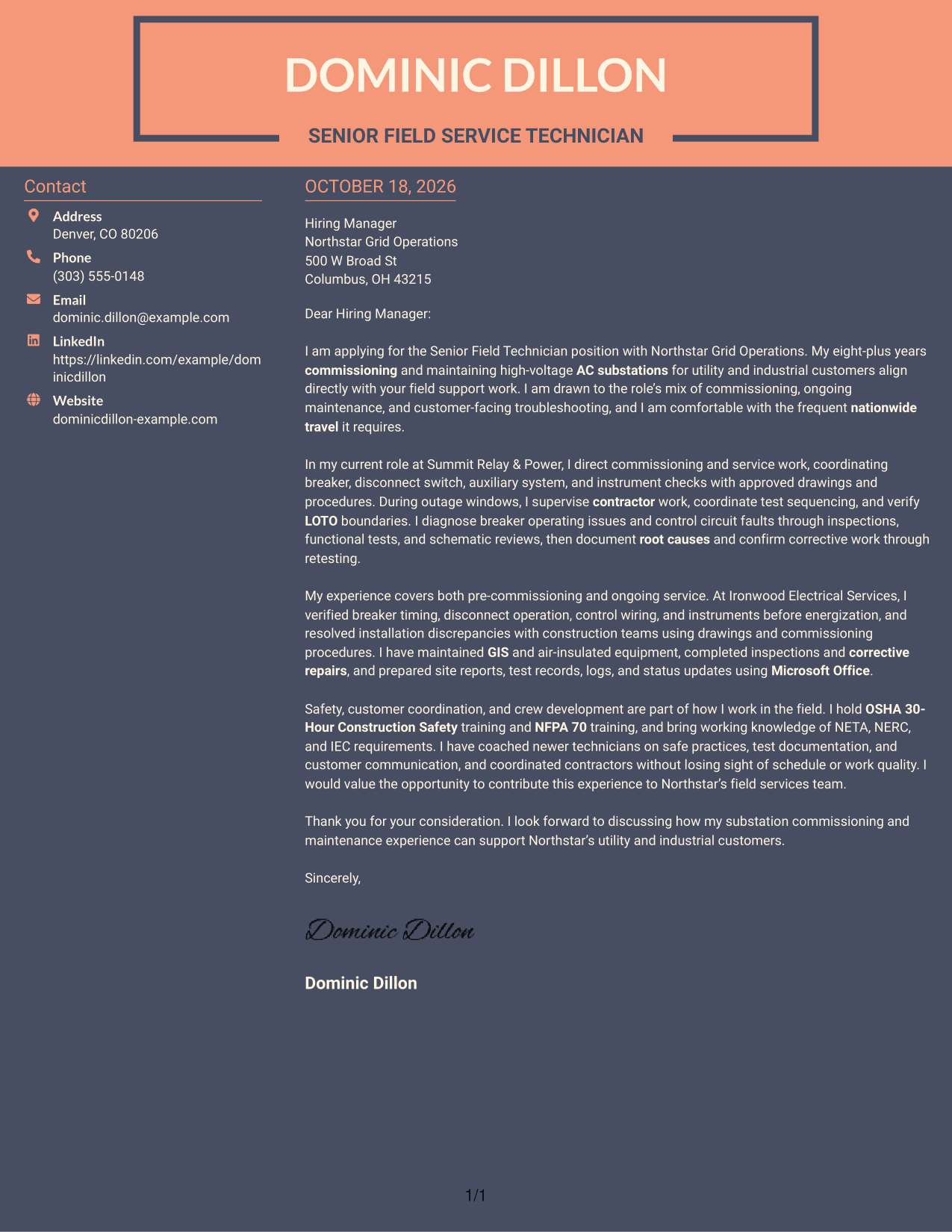 Cover letter example — page 1