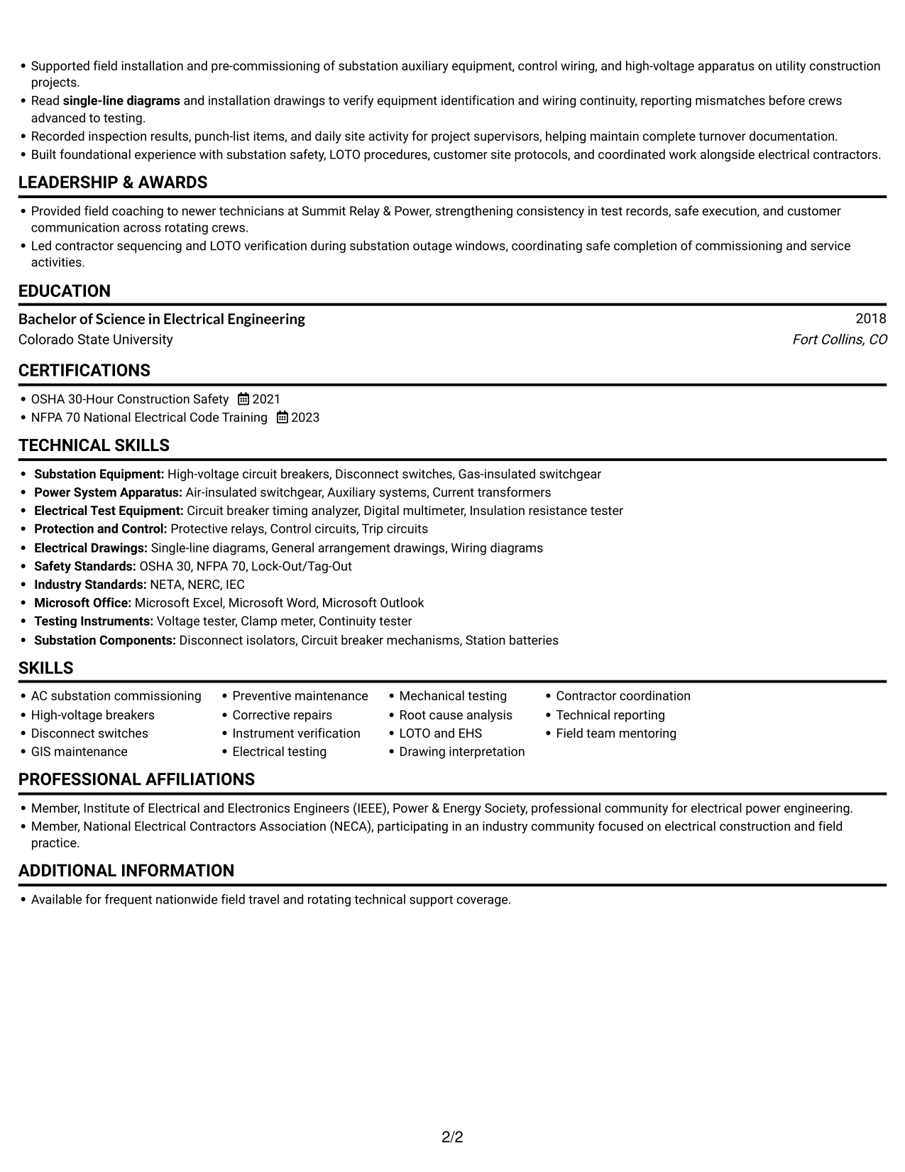 Resume example — page 2
