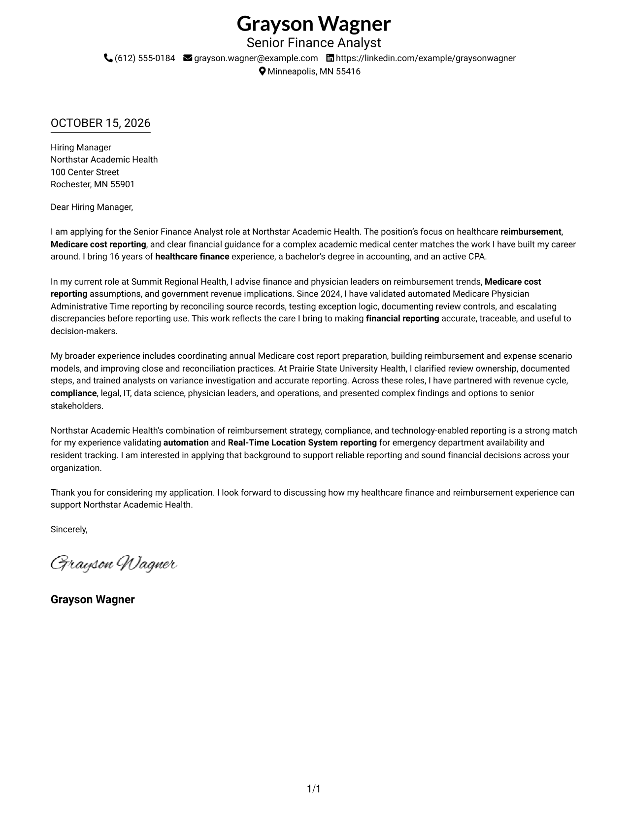 Cover letter example — page 1