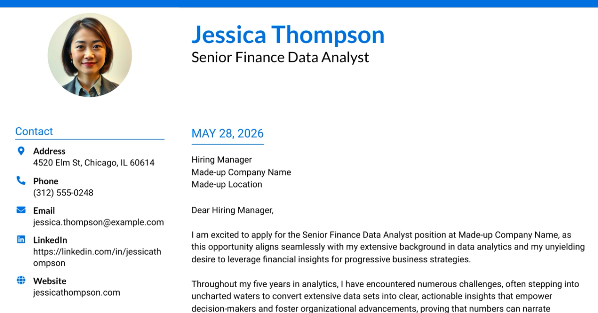 30+ Senior Finance Data Analyst Cover Letter Templates with Example 2026