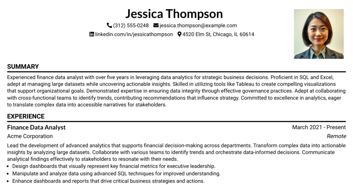 33 Senior Finance Data Analyst Resume Templates with Example 2026 (ATS-Optimized)