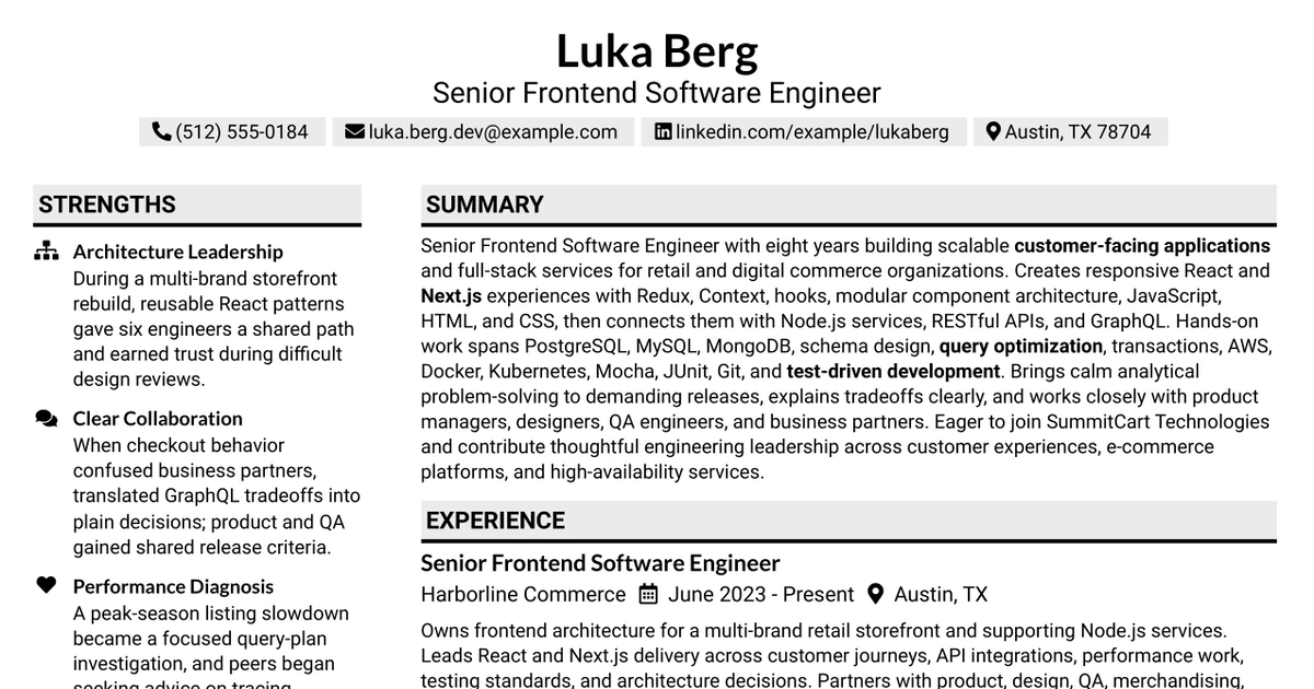33 Senior Frontend Software Engineer Resume Templates with Example 2026 (ATS-Optimized)