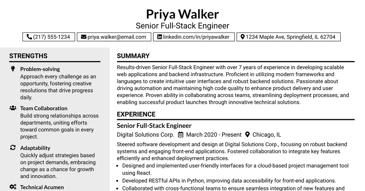 33 Senior Full-Stack Engineer, AI Platform & MLOps Resume Templates with Example 2026 (ATS-Optimized)