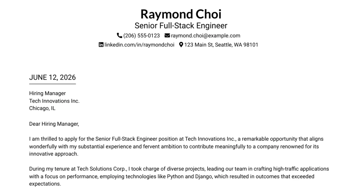 30+ Senior Full-Stack Engineer Cover Letter Templates with Example 2026