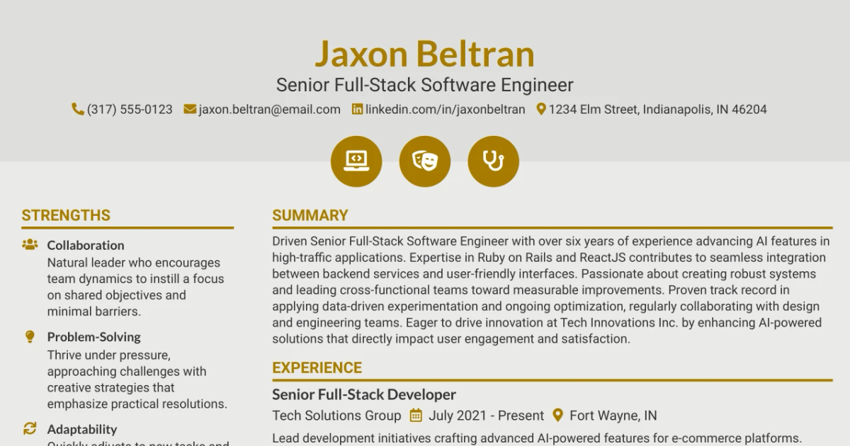 33 Senior Full-Stack Software Engineer, Applied AI Resume Templates with Example 2026 (ATS-Optimized)
