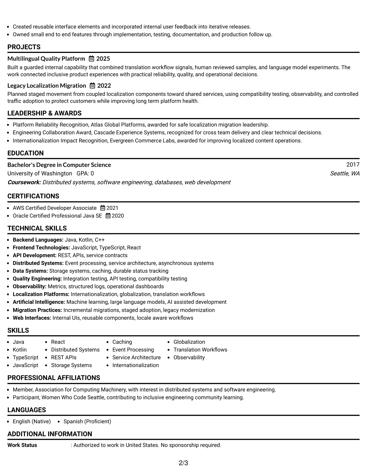 Resume Example Page 2