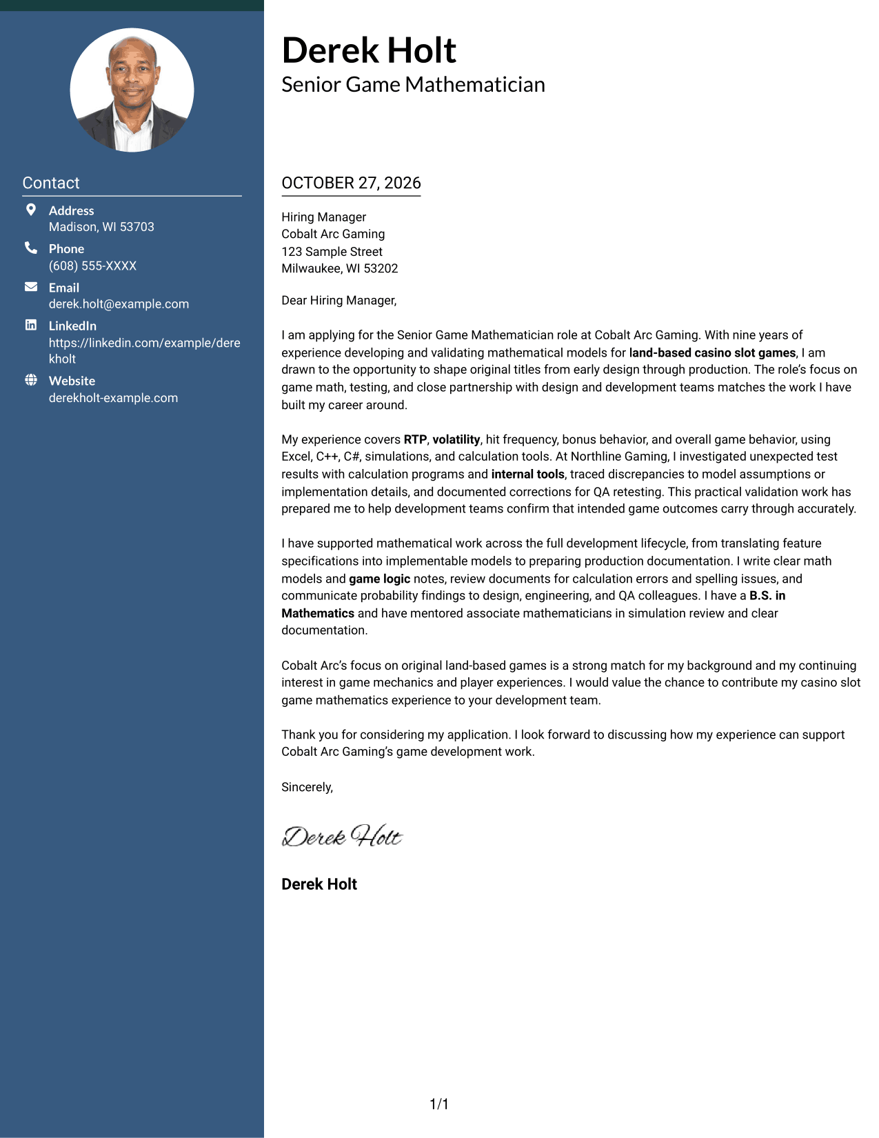 Cover letter example — page 1