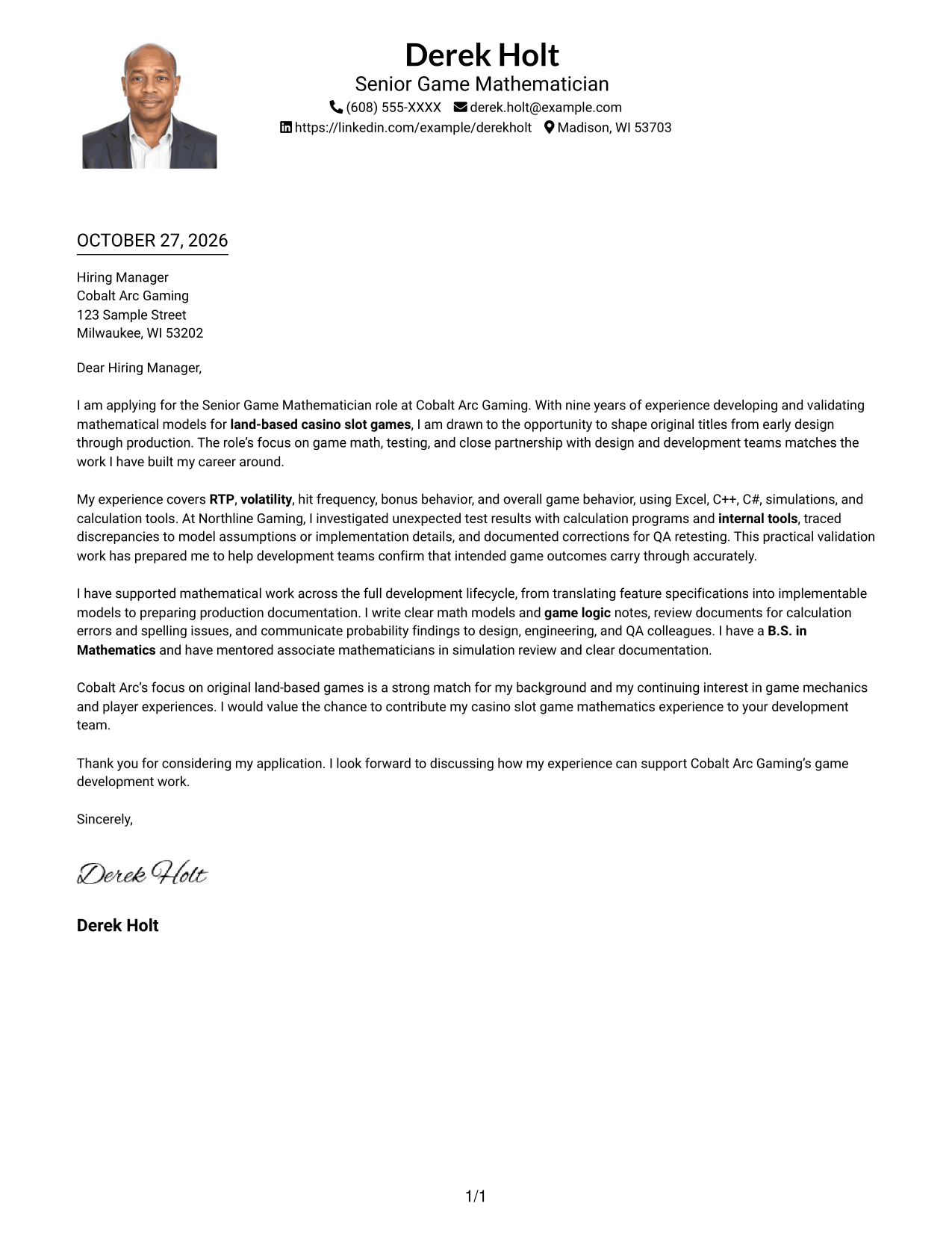 Cover letter example — page 1