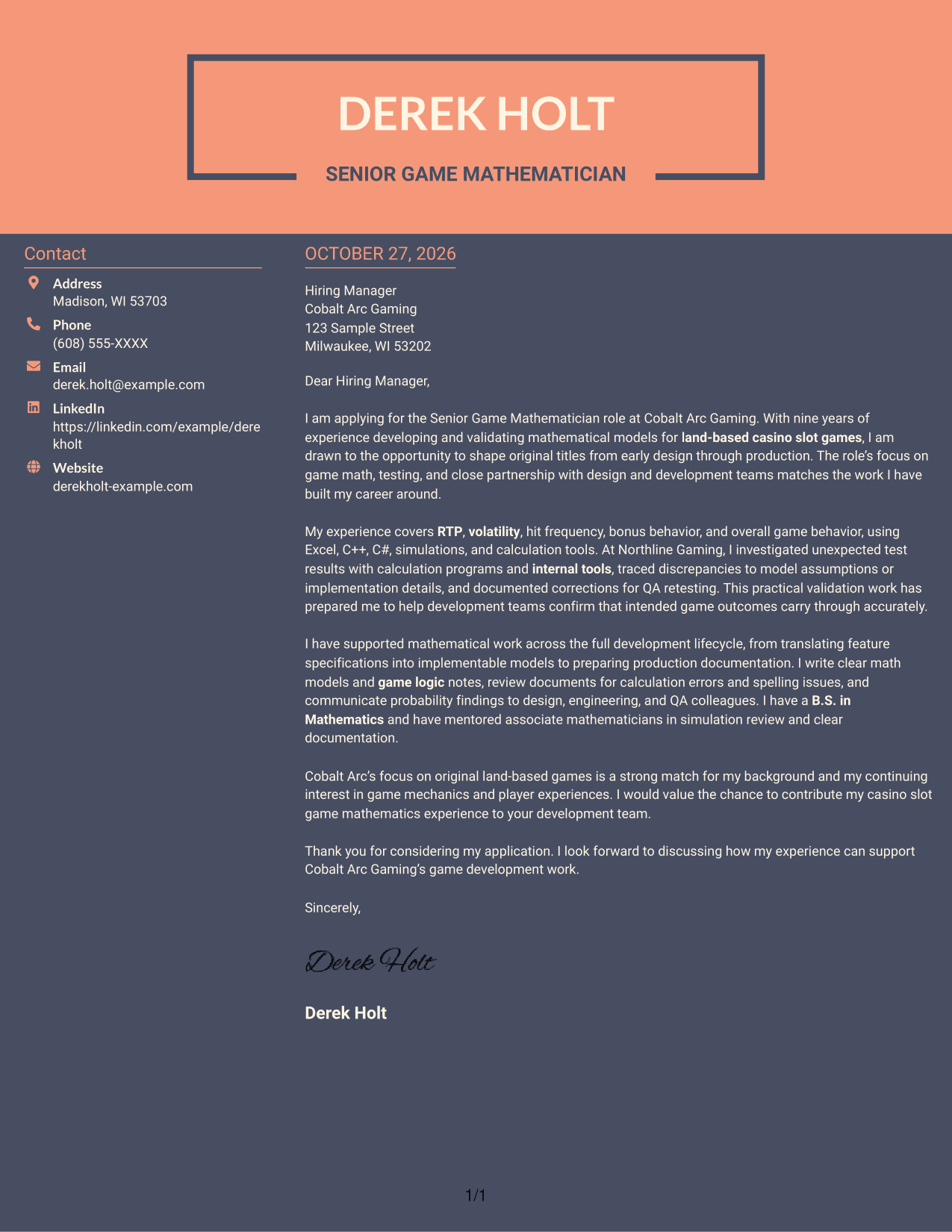 Cover letter example — page 1