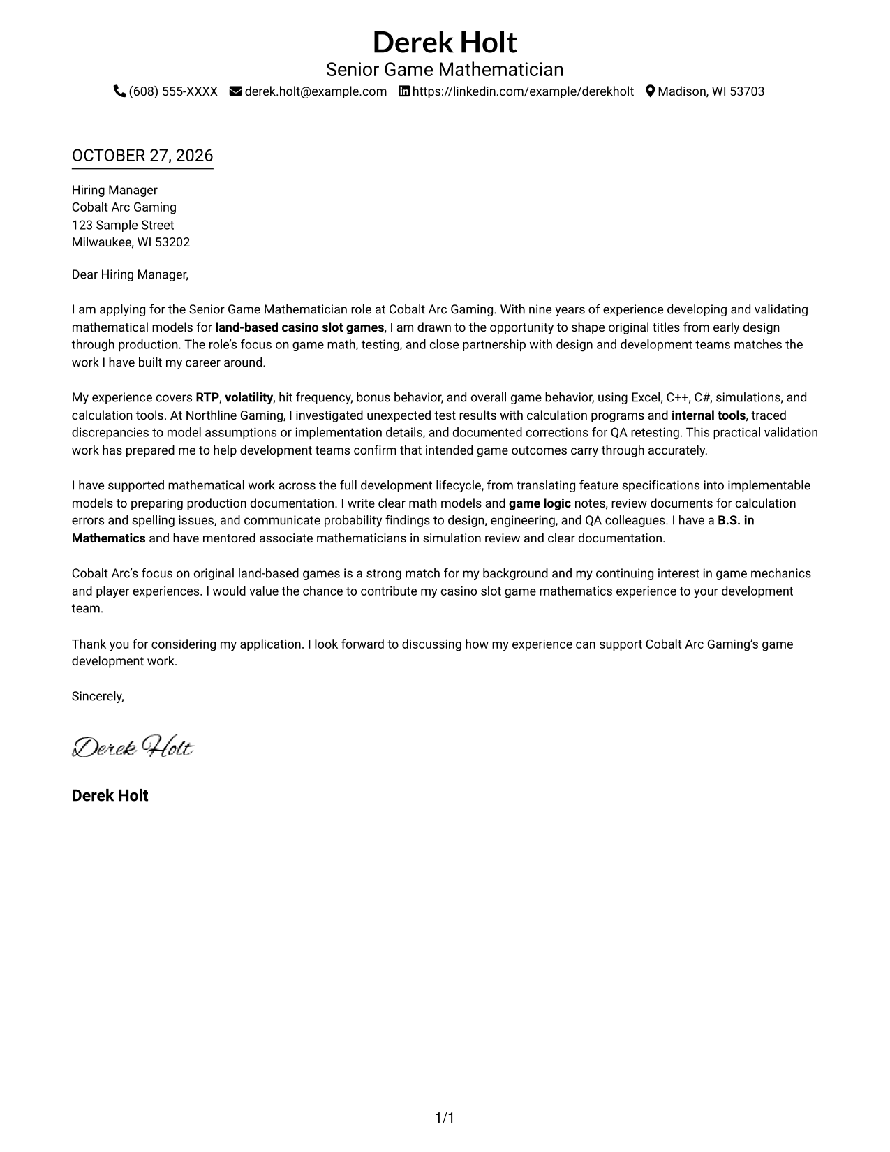 Cover letter example — page 1
