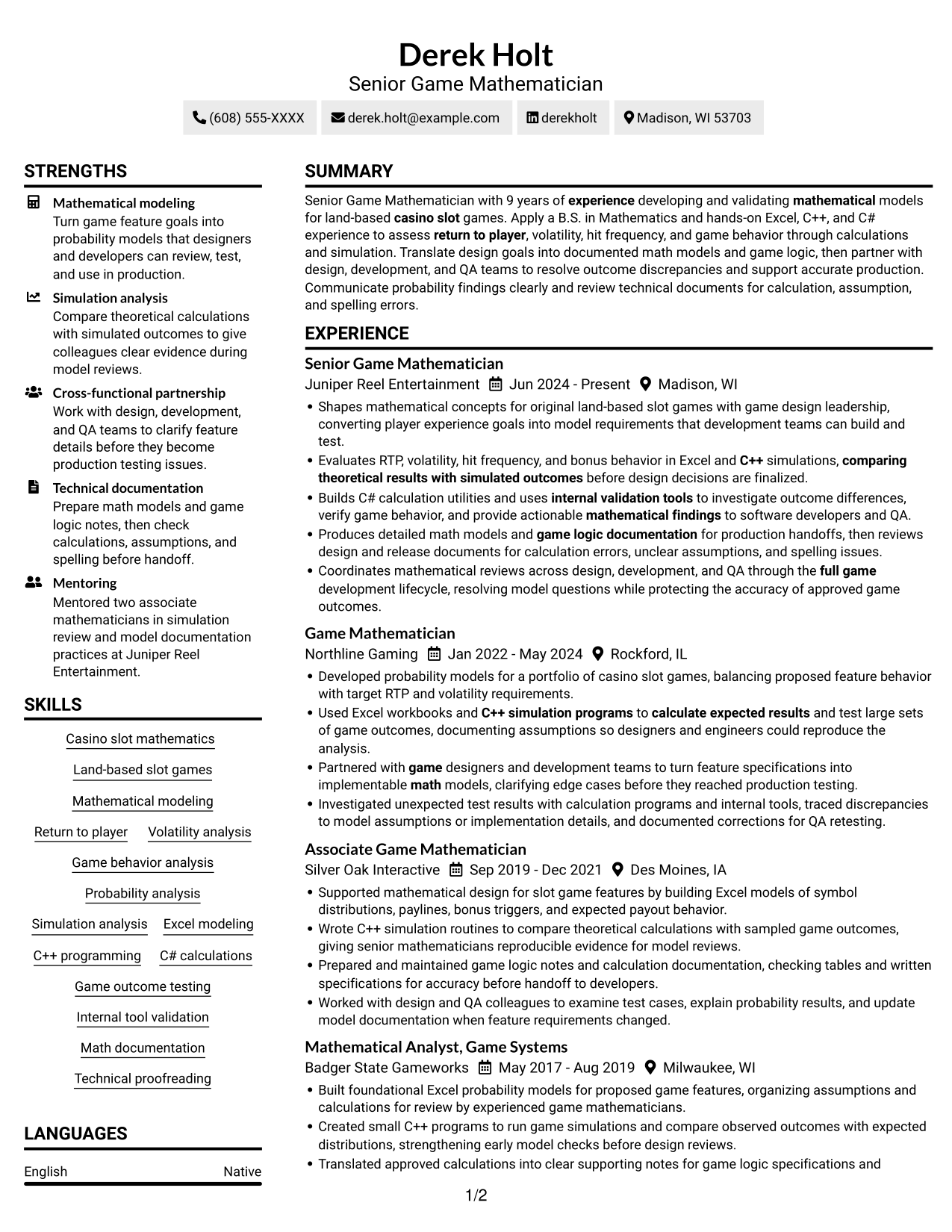 Resume example — page 1
