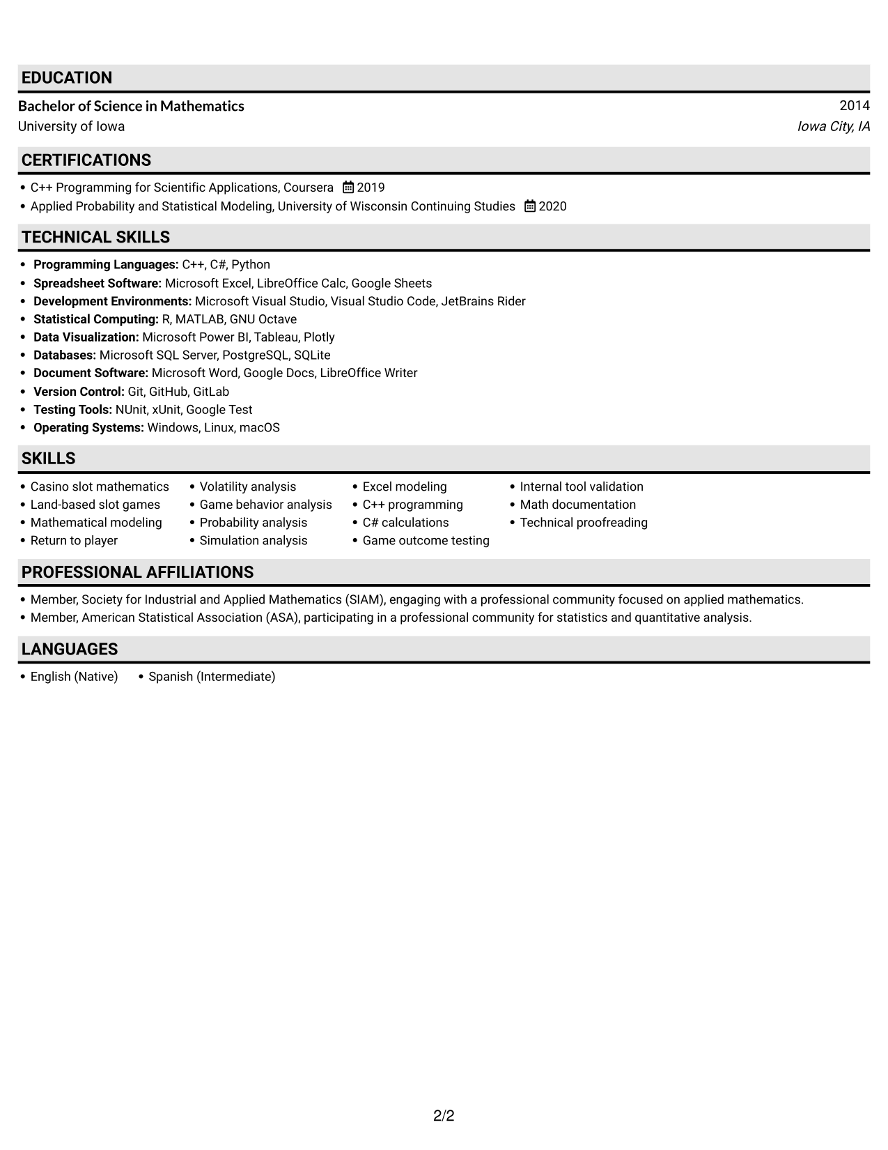 Resume example — page 2