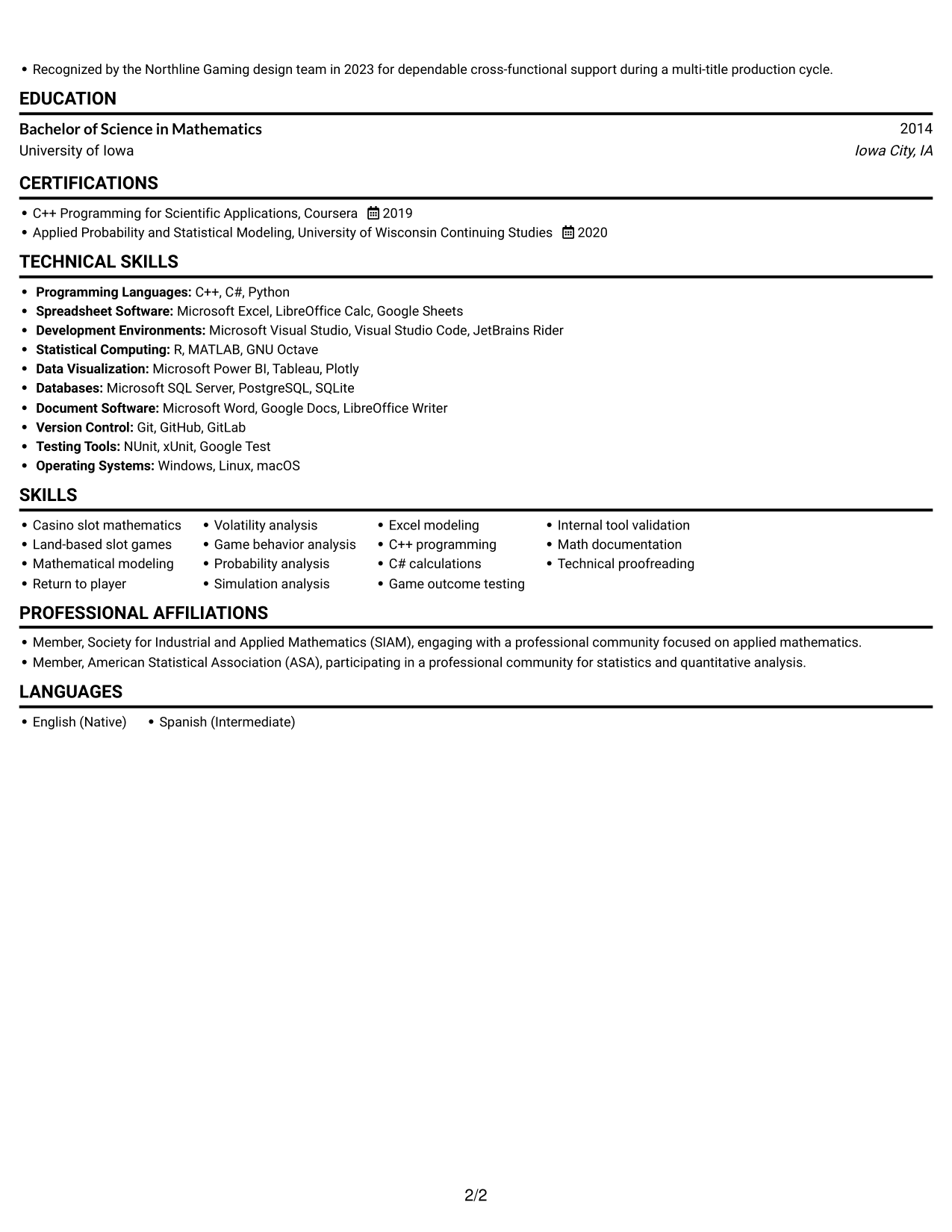 Resume example — page 2