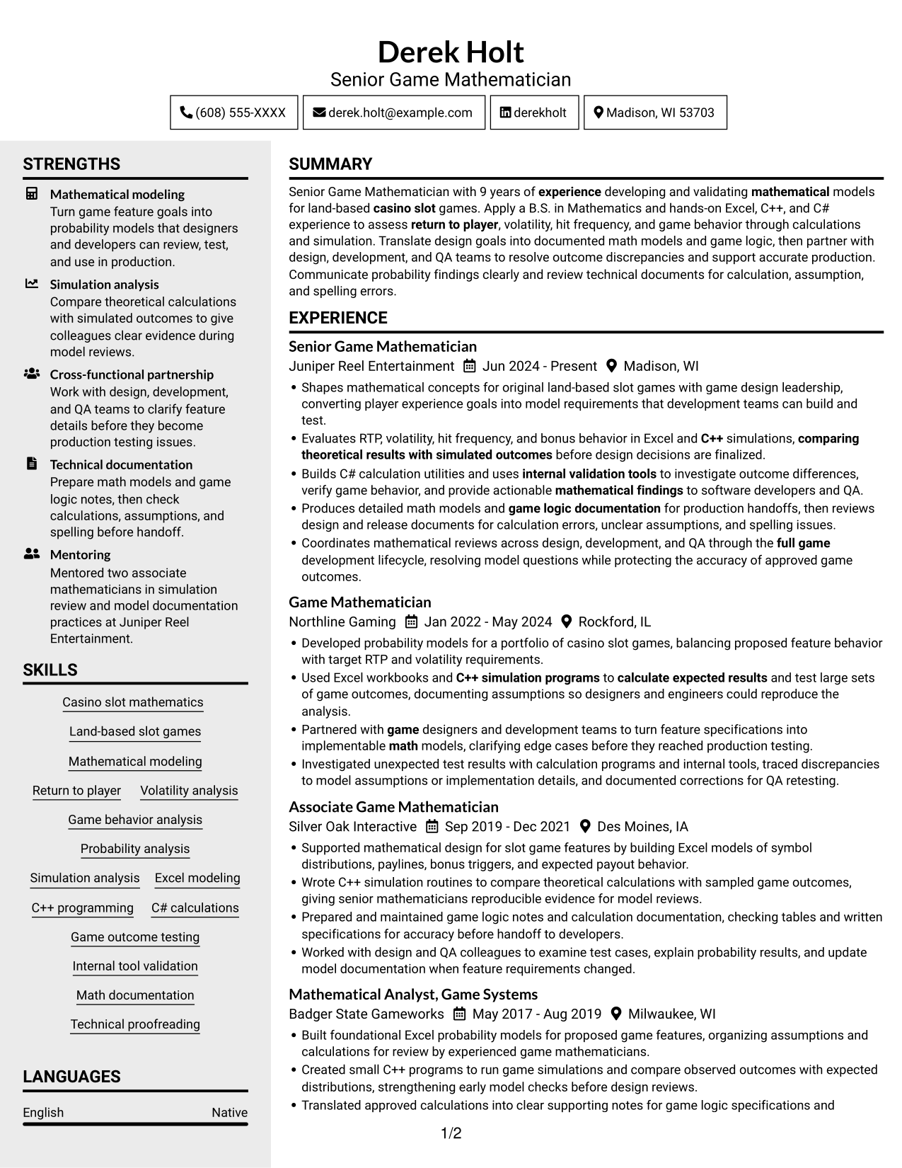 Resume example — page 1