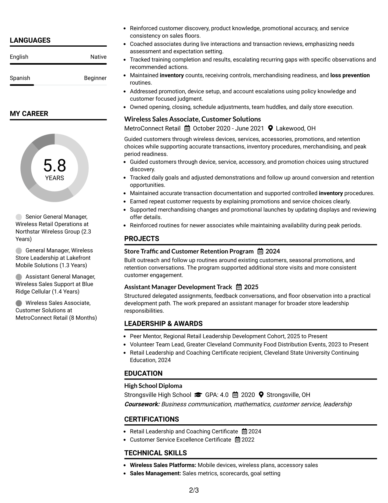 Resume Example Page 2