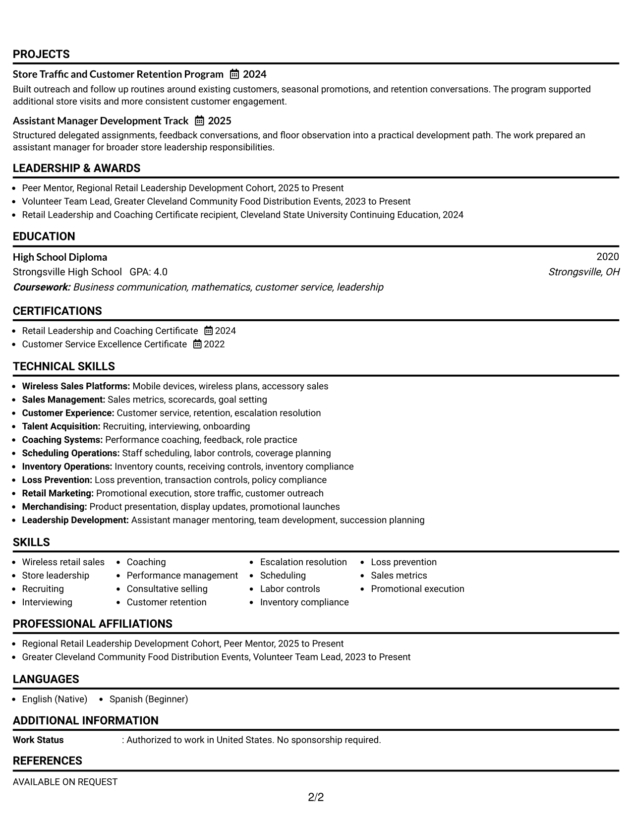 Resume Example Page 2