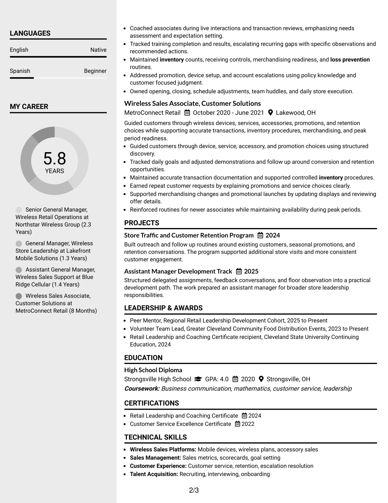 Resume Example Page 2