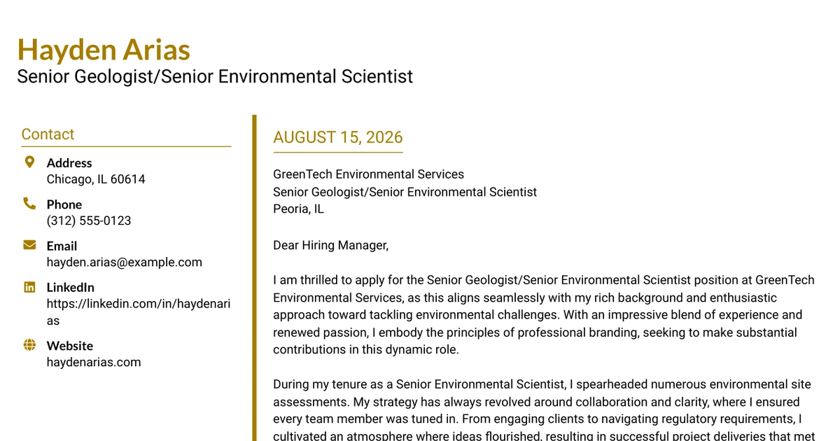 30+ Senior Geologist/Senior Environmental Scientist Cover Letter Templates with Example 2026