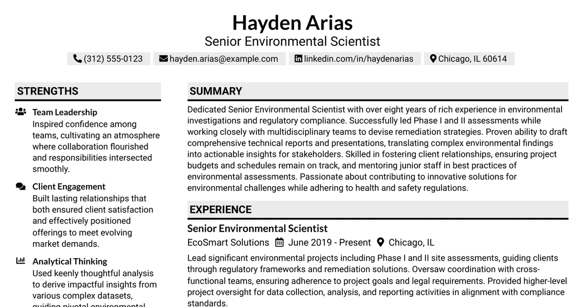 33 Senior Geologist/Senior Environmental Scientist Resume Templates with Example 2026 (ATS-Optimized)